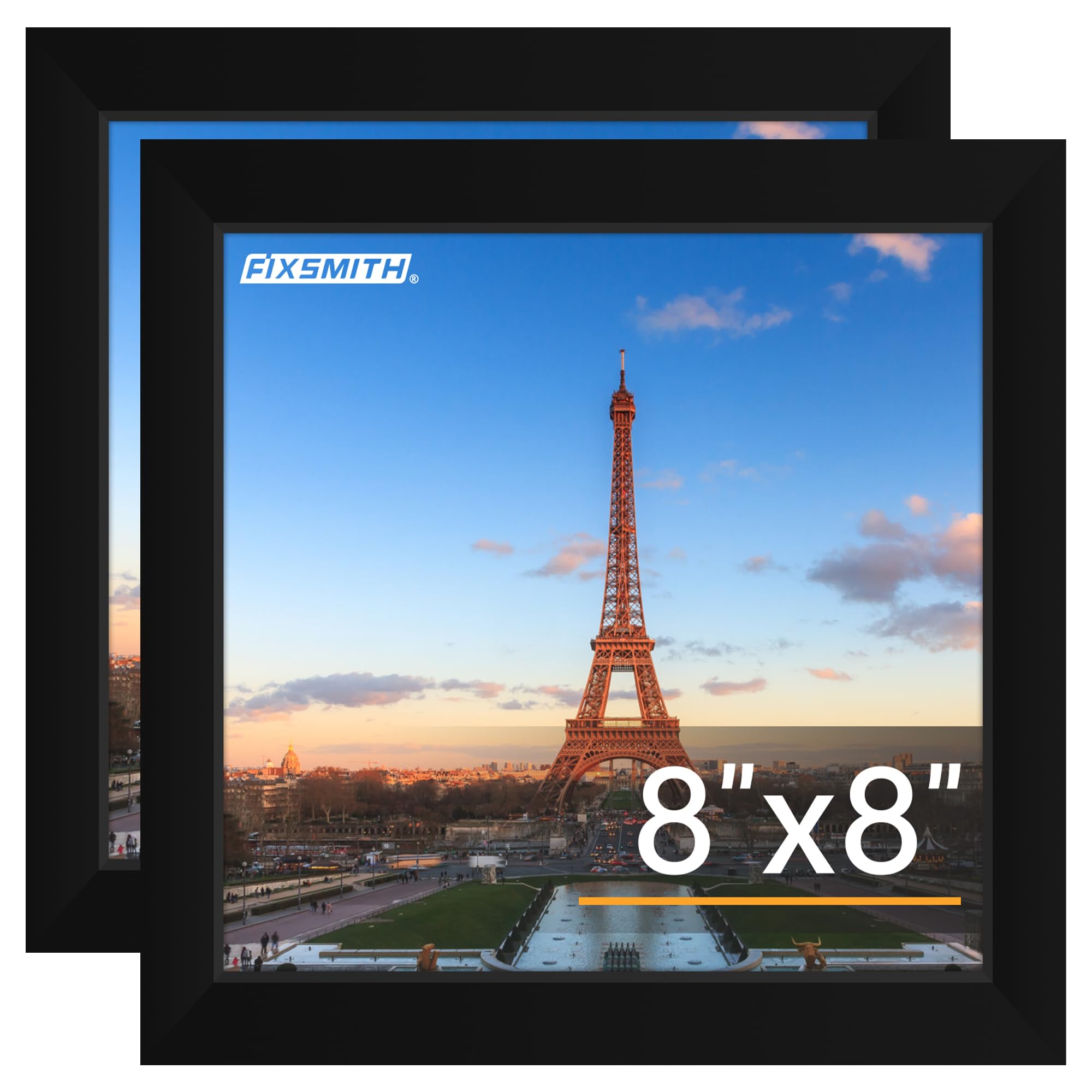 FIXSMITH 8x8 Picture Frames Set of 2, Photo Frame with HD Plexiglass, Display Pictures 4x4 with Mat or 8x8 Without Mat Multi Picture Frames Collage for Tabletop or Wall Display, Black