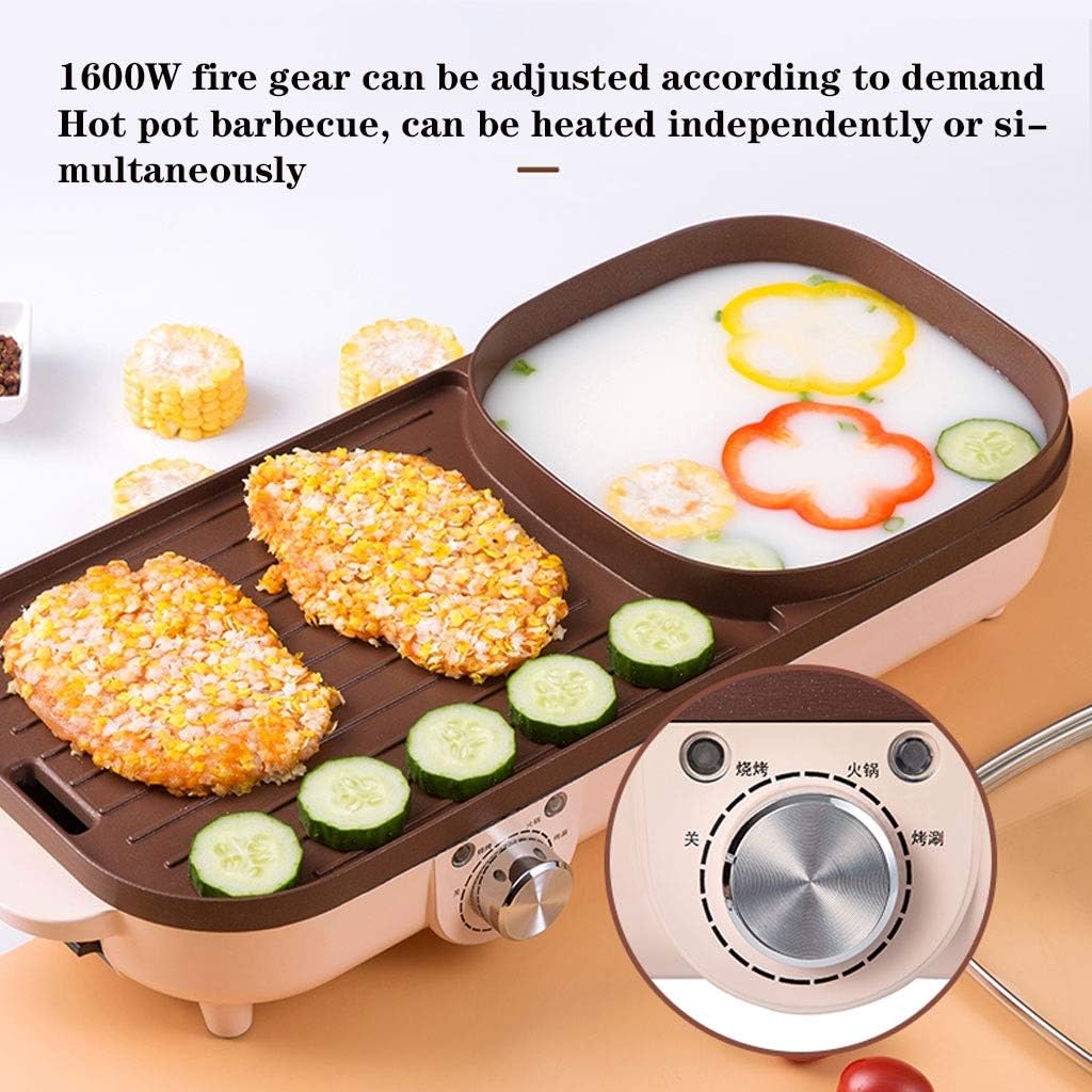 review Portable Electric Grill, Electric Barbecue Multifunction Barbecue Pot Double Pot, Large Capacity Household Multifunctional Non-Stick Pan Electric Cooker with 5 Temperature adjustments (Color : C)