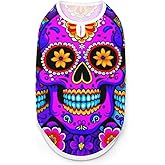 Dog Shirts Pet Puppy Clothes Purple Psychedelic Mexican Sugar Skulls Day of The Dead Floral Flowers, Soft Dog Sweatshirt Pullover Dog T Shirts, Summer Puppy Clothes Dog Outfits