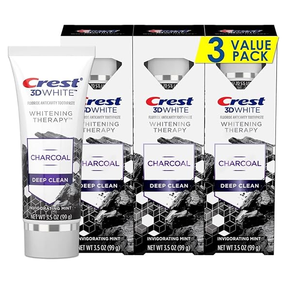 CREST 3D WHITE WHITENING THERAPY CHARCOAL DEEP CLEAN FLUORIDE TOOTHPASTE, INVIGORATING MINT, 3.5 OUNCE, PACK OF 3