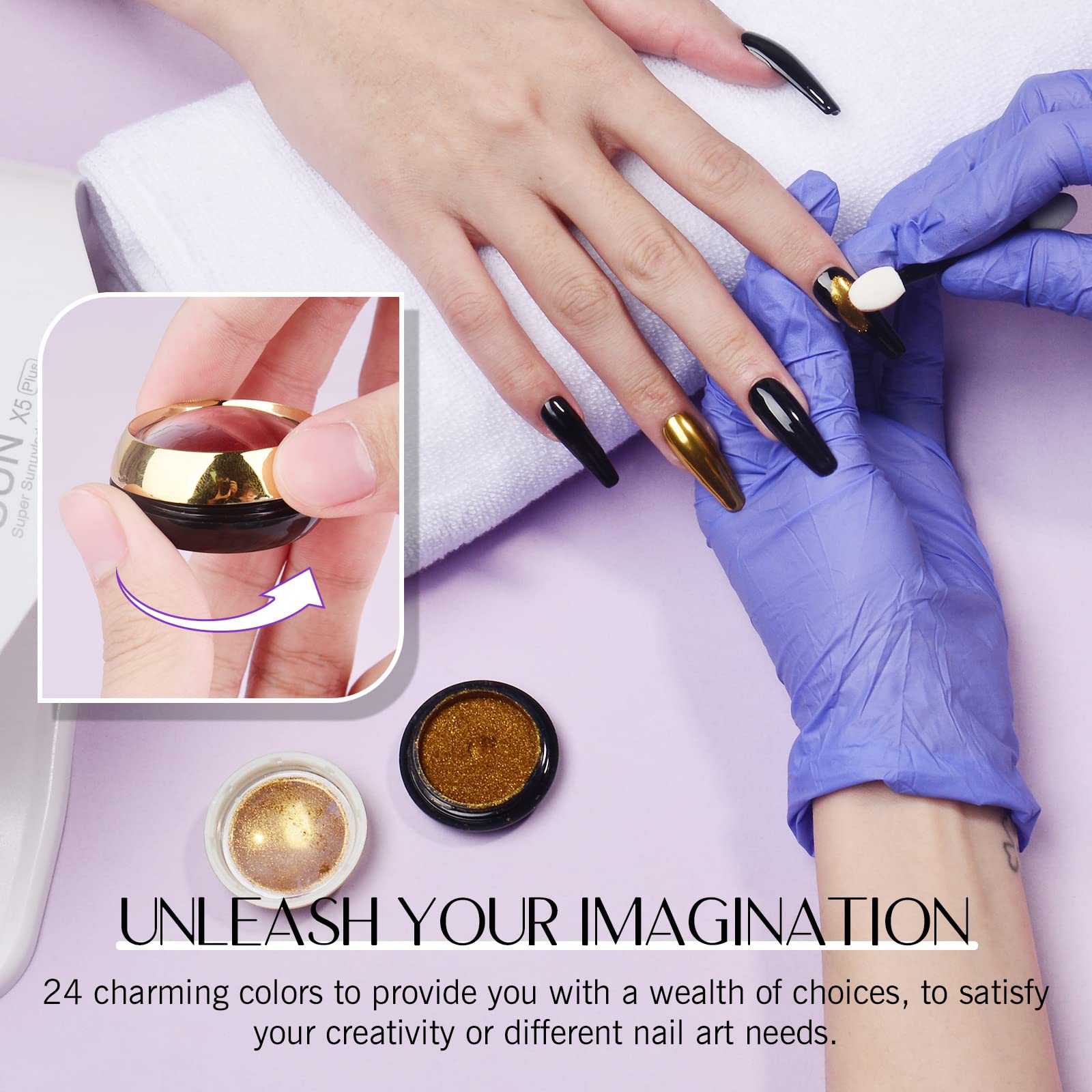 24Pcs Saviland Chrome Nail Powder Set - Metallic Mirror Effect Holographic Nail Powder Silver Red Green Gold Nail Chrome Powder for Nails Art Decoration - Image 4