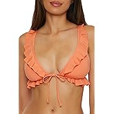 Lucky Brand Women's Sea of Love Ruffle Bikini Top, Adjustable, Tie Back, Swimwear Separates