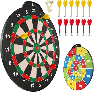 Esjay 18 Inch Magnetic Dart Board Set Safe Kids Indoor Outdoor Game 12 Darts