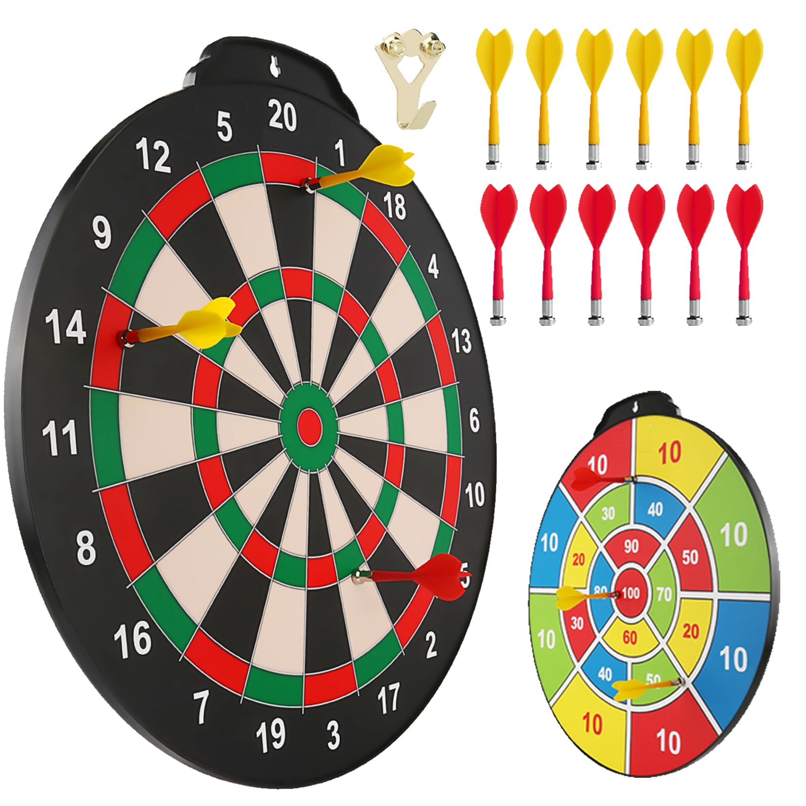 Esjay 18 inch Magnetic Dart Board Set, Safe Dart Game for Kids, Best Boy Toys Gift Indoor Outdoor Game with 12 Darts, Double Sided Large Size Dartboard for 8+ Years Old
