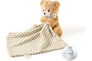 CREVENT Soft Plush Animal Face Security Blankets for Boys and Girls, Great Gifts for Birthday Baby Shower - Hugging Bear Brow