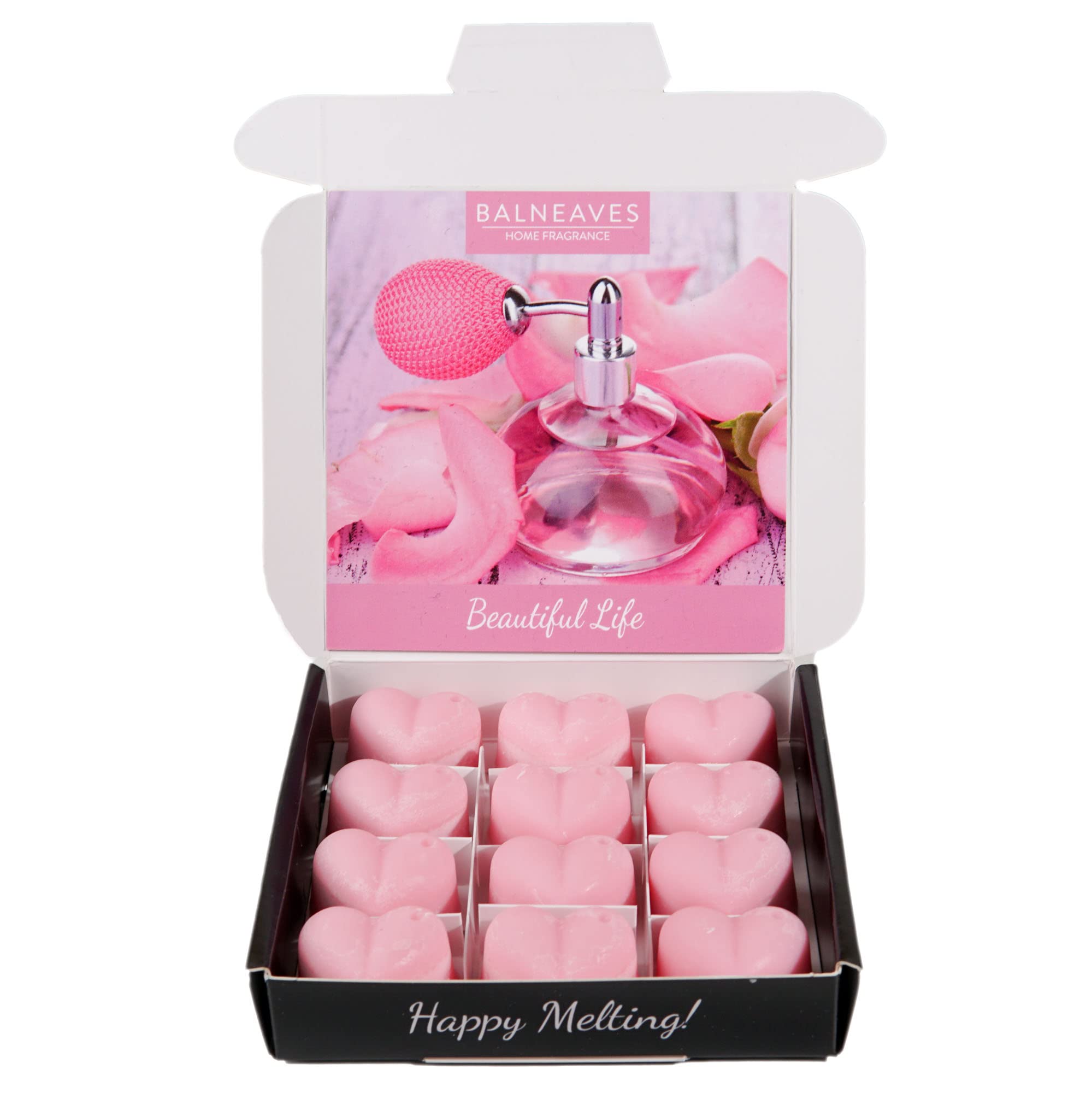 Beautiful Life Wax Melts | La Vie Est Belle | Strong Scented Wax Melt Gift Set | 12 x 6g Large Hearts | Hand Made in The UK | Vegan Friendly | Long Lasting Soy Wax Melt Sample Box