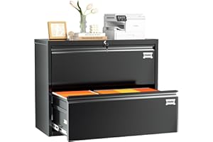 INTERGREAT Lateral File Cabinet with 2 Drawers, 28" W Black Lateral Filing Cabinet with Lock, Black Metal File Cabinets for Home Office,Letter/Legal/F4/A4