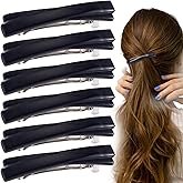 STSTR 6PCS French Barrette Hair Clips for Women, 2.56 Inch Small Tortoise Shell Hair Clip, Curved Glossy Thin Hair Flat Hair Accessories for Women - Black, Crossed Style