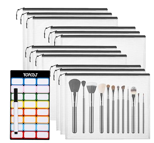 YOPCDJ 12pcs Mesh Zipper Pouch Bags, A5 Storage Bag for Organizing, File Bags for Office, Board Games and Home Supplies