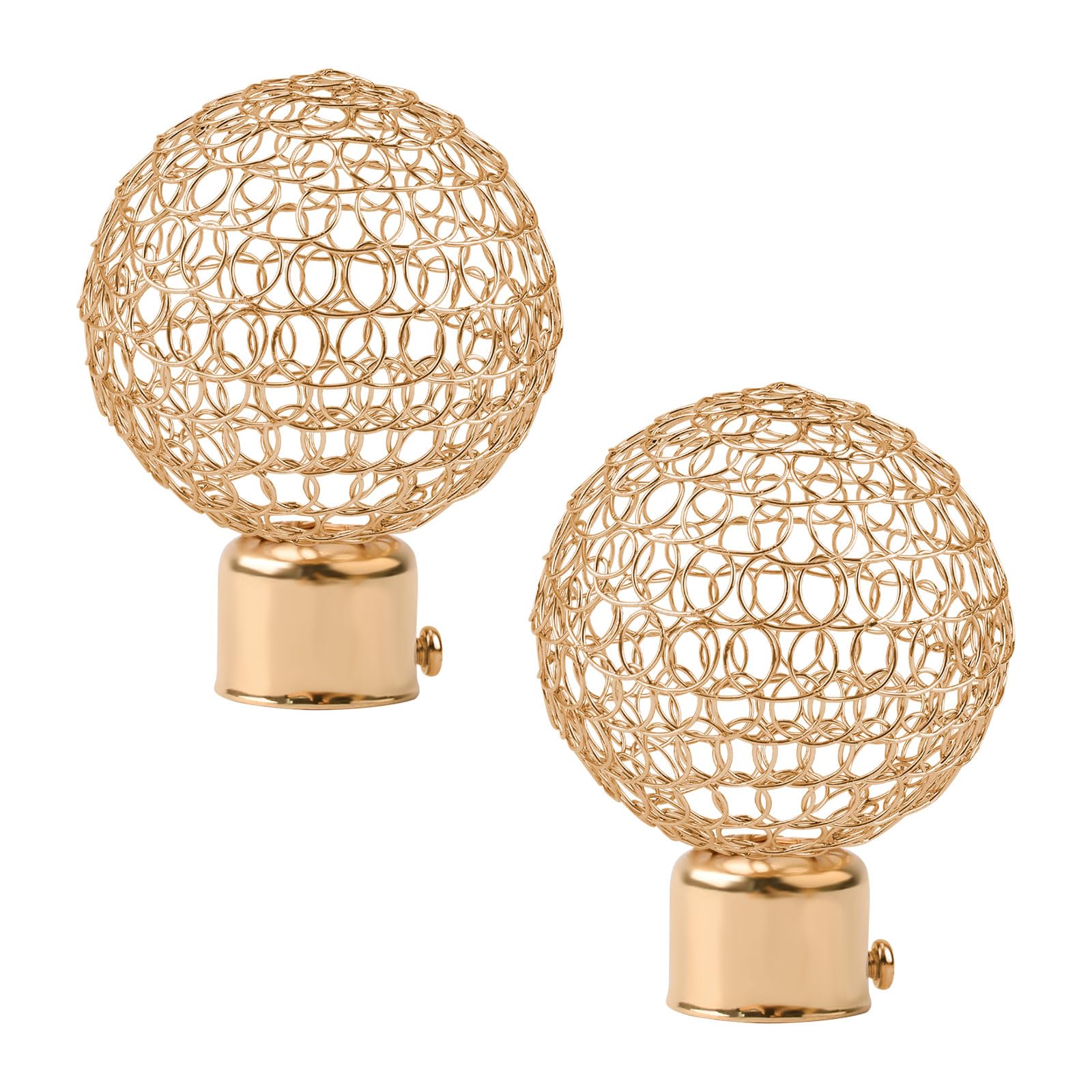 UFURMATE Curtain Finials, 2Pcs Golden Hollow Ball Drapery Rail Pole Head Cap Decorative Window Curtain Rail End Metal Curtain Rod Pole Finials Ends, Inner Diameter 25.5mm