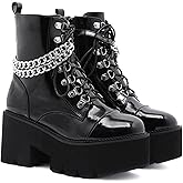 Womens Platform Boots Round Toe Chunky Ankle Boots Punk Boots Lace Up&Zipper Combat Boots
