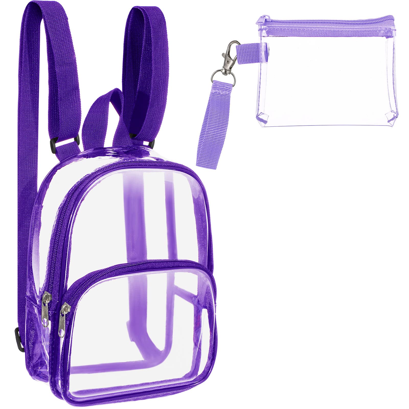 Clear Mini Backpack Stadium Transparent Small See Through Bag with Crossbody Concert Purse Waterproof Plastic Handbag(Purple)