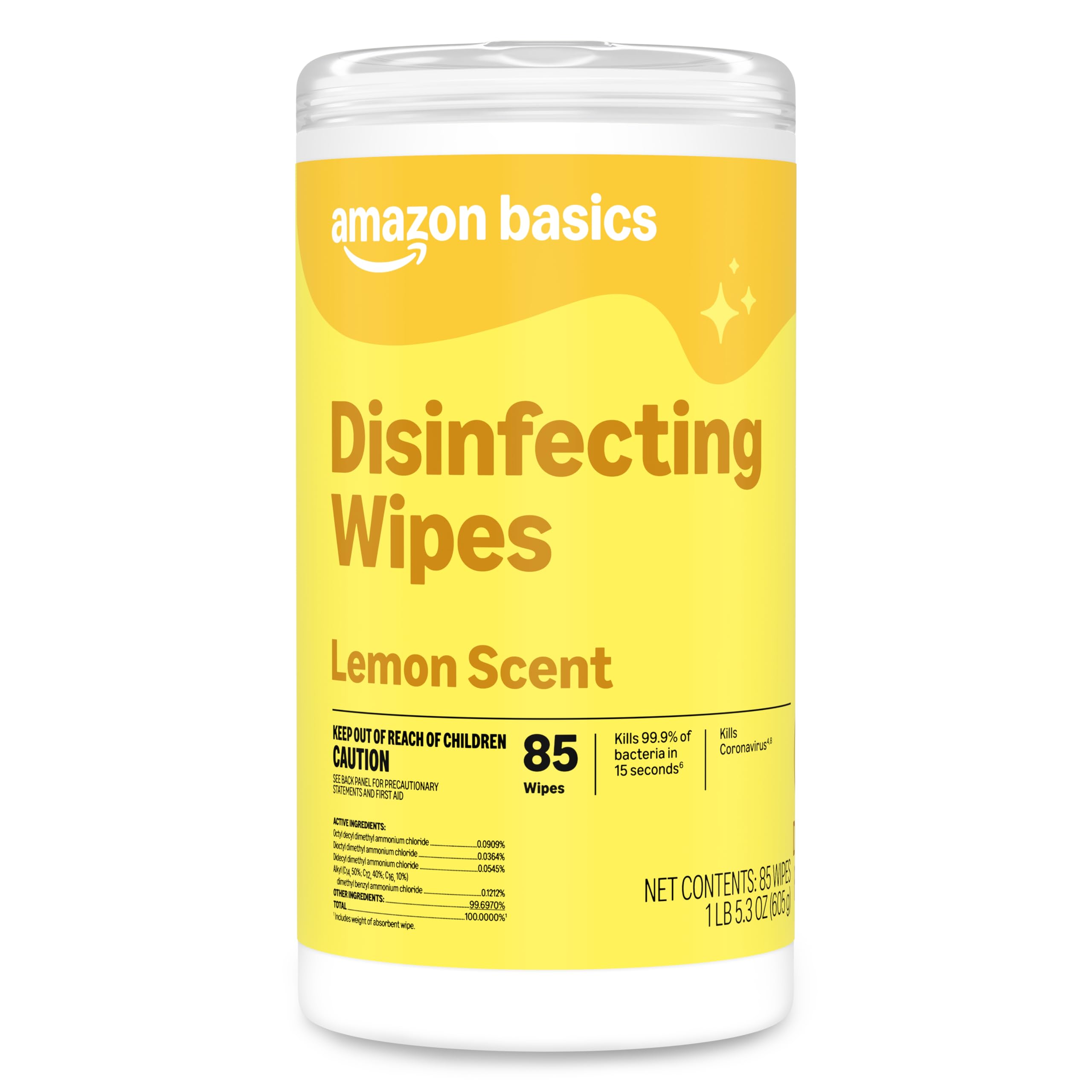 Amazon Basics Disinfecting Wipes, Lemon Scent, Thick All Purpose Cleaning Wipes, Sanitizes/Cleans/Disinfects/Deodorizes, 85 Count