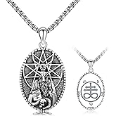 SOESON Sigil of Baphomet Necklace 925 Sterling Silver Satan Necklace Church of Satan Pendant for Men Goat Necklaces Jewelry
