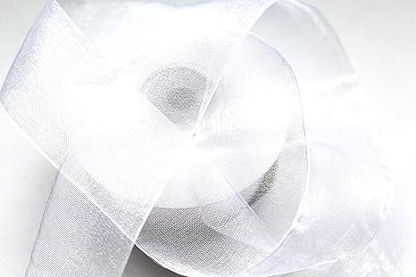 SCHLEIFENBAND Organza 50m x 25mm weiß weiss Organzaband Geschenkband DEKOBAND Hochzeit Antennenband (Weiss)