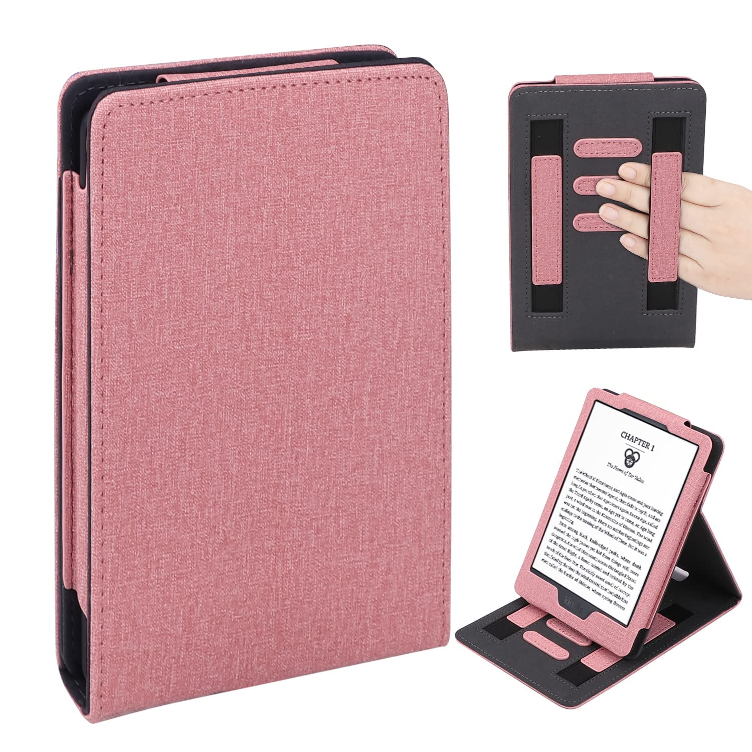 WALNEW Flip Case for All-new Kindle 11th Generation (2024/2022 Released) – Two Hand Straps PU Leather Vertical Multi-Viewing Stand Cover with Auto Wake/Sleep Fits Kindle 11th Generation 2024/2022