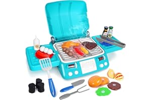 GIFTPIONEER Kids BBQ Grill Playset, Frozen Toys for Girls Gifts, Kitchen Toy Set with Pretend Smoke, Light & Sound, Indoor Outdoor Cooking Toy Christmas Birthday Princess Gift for 3 4 5 6 7 8+ Year Old Girls