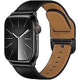 YALOCEA Leather Bands Compatible with Apple Watch Bands 42mm 41mm 40mm 38mm for Men Women, Genuine Leather Strap for iWatch Series 11 10 9 8 7 6 5 4 3 2 1 SE 3/2/1, Black/Black