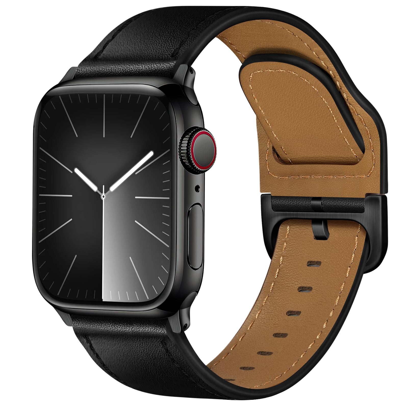 YALOCEA Leather Bands Compatible with Apple Watch Bands 49mm/46mm/45mm/44mm/42mm for Men Women, Top Grain Genuine Strap for iWatch Ultra 3/2/1 Series 11 10 9 8 7 6 5 4 3 2 1 SE 3/2/1, Black/Black