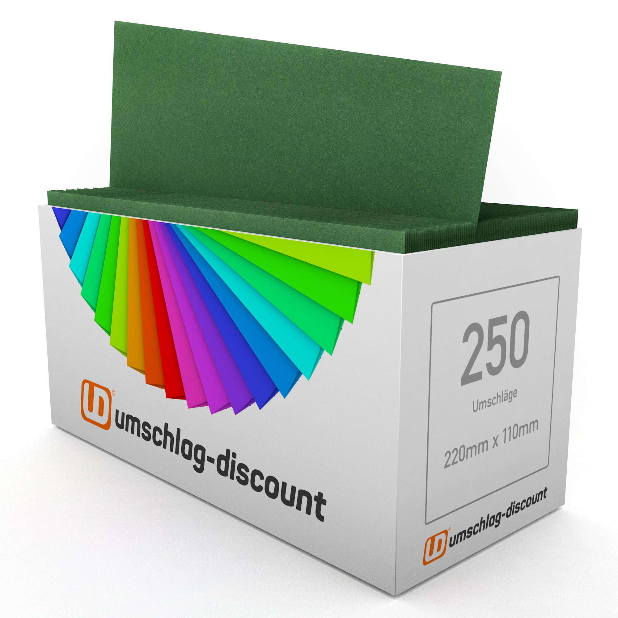 250 Envelopes - Green - Grass Green, 220 mm x 110 mm with Adhesive Strip, Caribic from Igepa