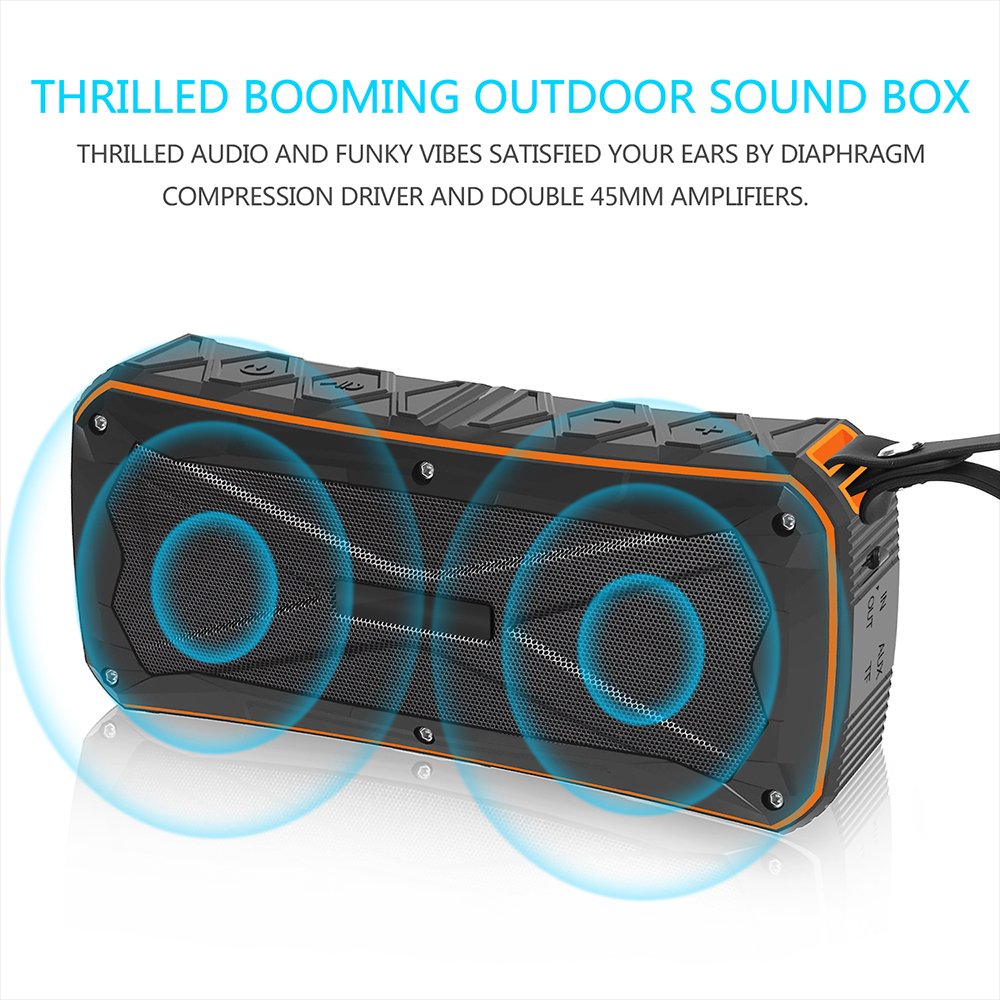 Bluetooth Speaker,POWERIVR Outdoor Sports Portable IPX6 Waterproof Bluetooth Speaker 4.1,Built in Mic,Enhanced Bass Sound,Double Horn Hands-Free Water Resistant Speaker (Orange)