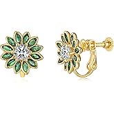 EVEVIC Austrian Crystal Flower Clip on Earrings for Women Trendy,14K Gold Plated Hypoallergenic Non Pierced Sunflower Earrings Jewelry Gift
