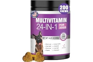 TTLXBL 24-in-1 Dog Vitamins and Supplements 200 Ct Dogs Multivitamin Chewable Contain Chondroitin Probiotics Omega-3 Glucosamine for Dogs Skin Coat Heart Joint Gut Liver Brain Eyes Immune Support - Chicken