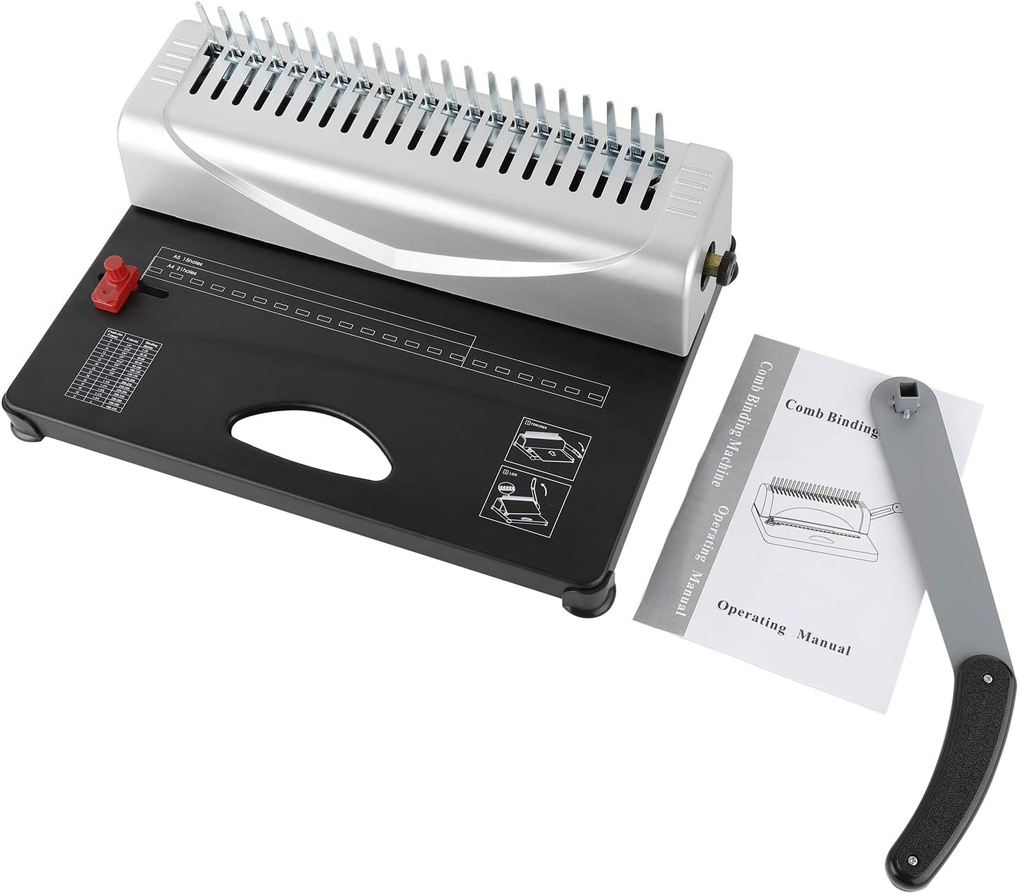 Heavy Duty 450 Pages 21 Rectangle Hole Paper Comb Binding Machine Manual Paper Punch Binder with Handle : Office Products
