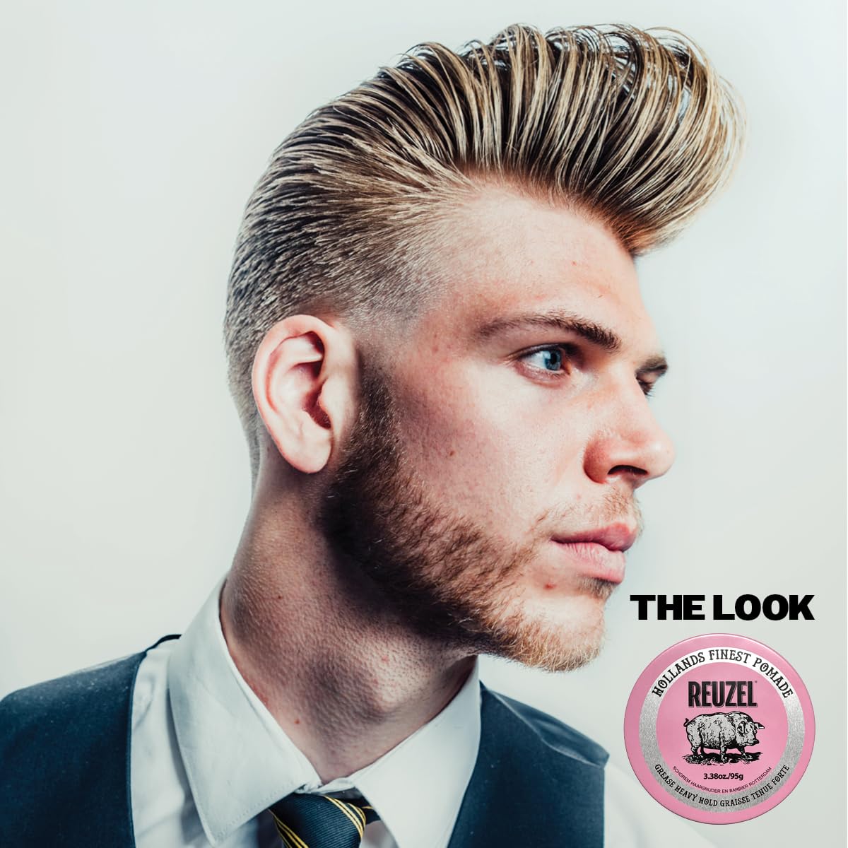 REUZEL Pink Grease Pomade, Strong All Day Hold, Oil-Based Styling Wax, Medium Shine