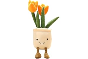 WUZHOU Tulip Plush Toy, 13.7" Flower Pot Stuffed Plushie Pillow Decoration, Soft Fluffy Toy Succulent Plants Friend Throw Pillow, Multicolor (Orange-Tulip)