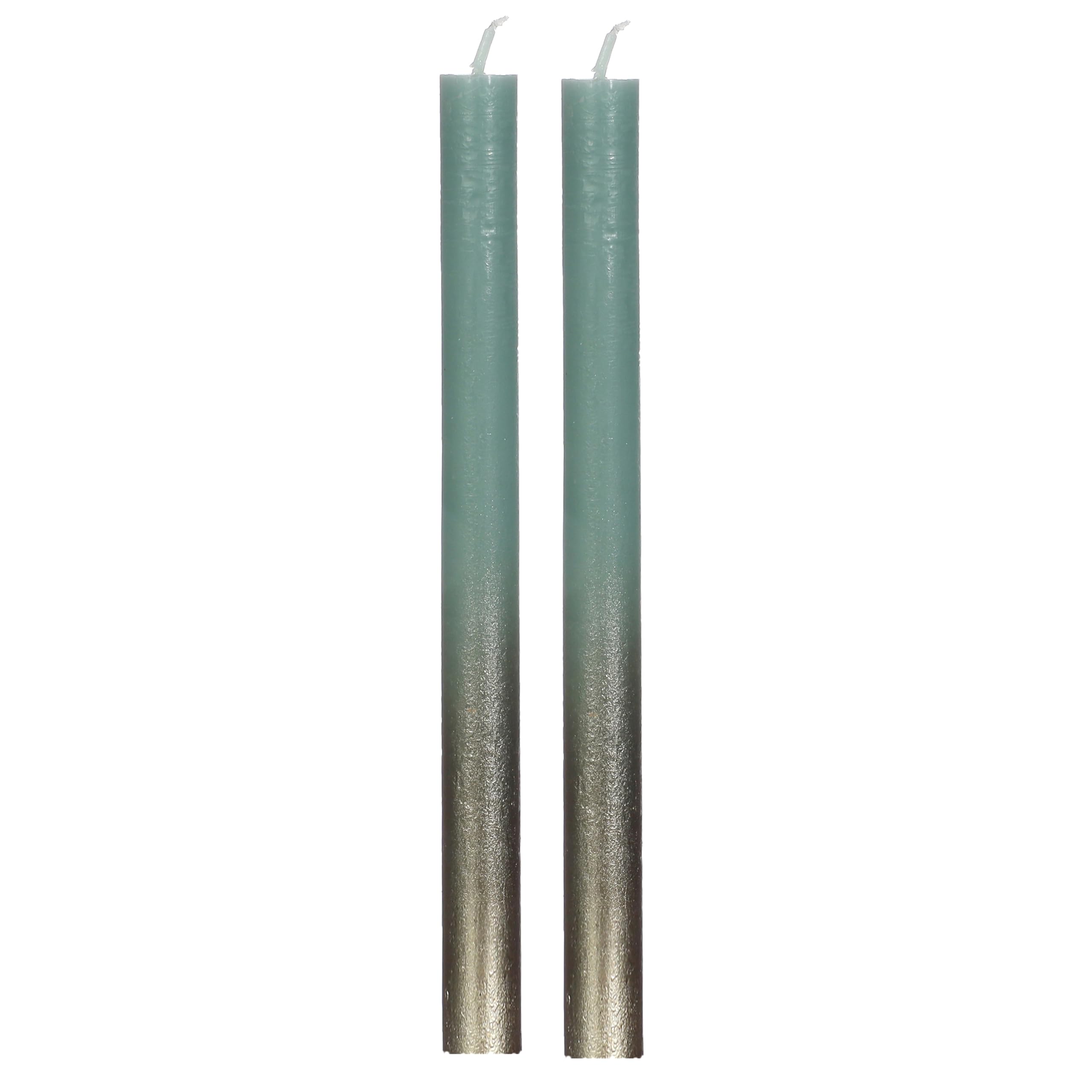 Taper Candles Set – 2 x Long Burning Dripless Dinner Table Taper Candles, Eucalyptus Green with Gold Accent, 25 cm, 10 Hours