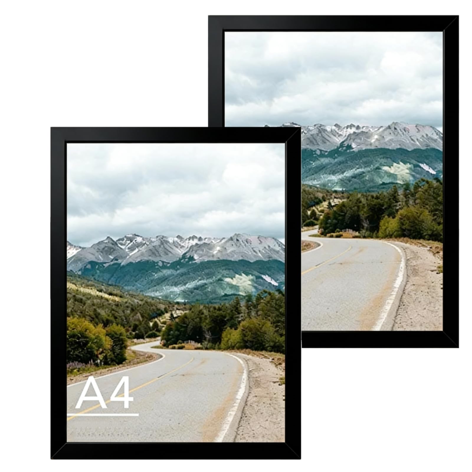 2pcs A4 Wooden Grain Picture Frame - Free-Standing and Wall Hanging Poster Frame for Wall or Desk Display in Home and Office (Black)