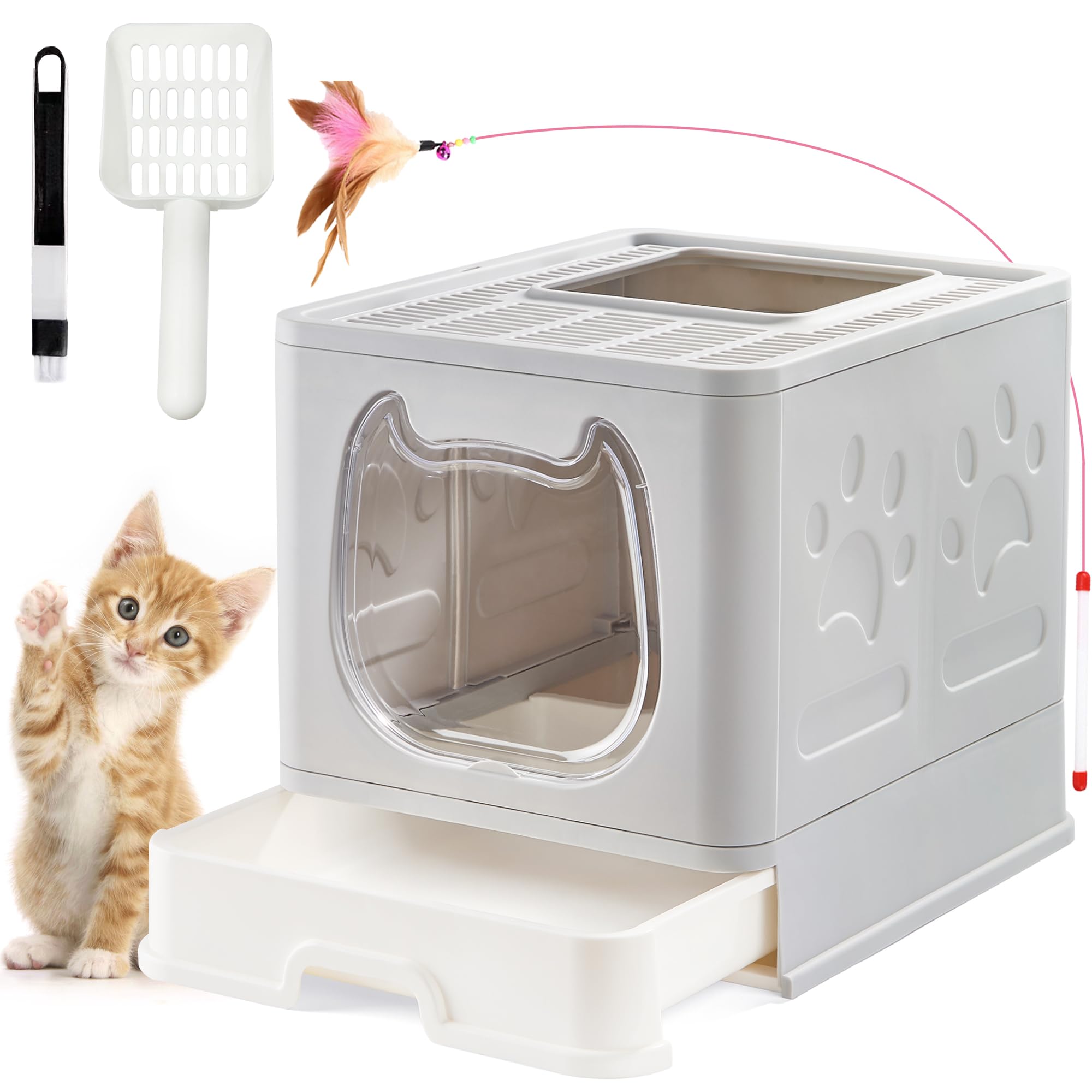 Suhaco Cat Litter Box with Lid Covered Top Entry