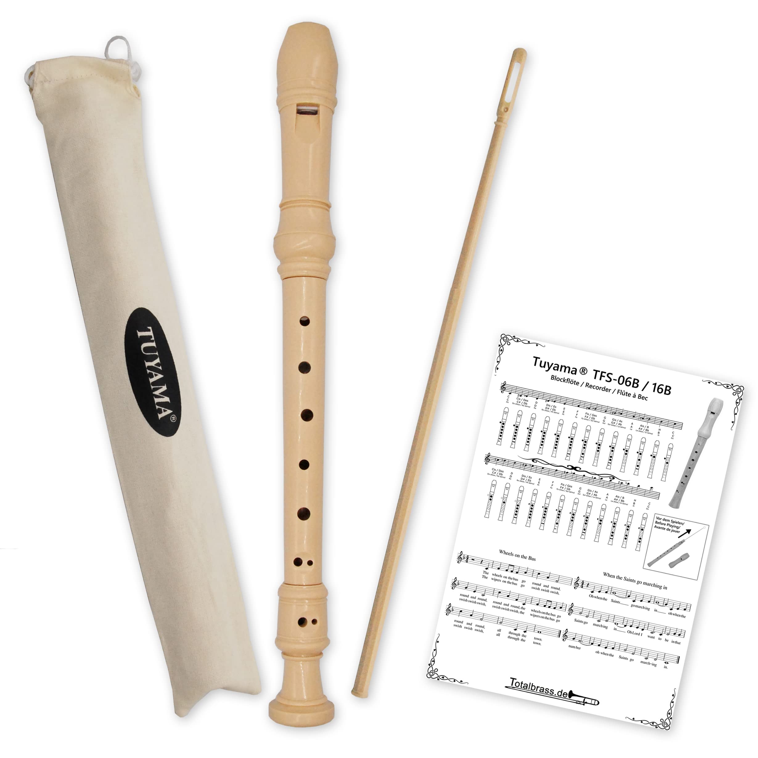 Tuyama® TFS-06B ABS Recorder - Baroque Fingering - Includes Fingering Chart and Examples of Music - Soprano Recorder