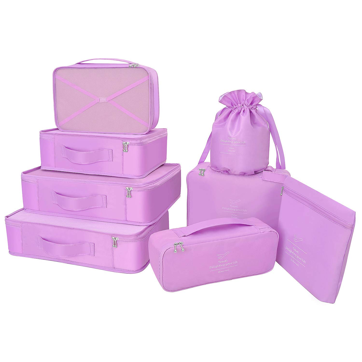 BETLLEMORY Packing Cubes 8 Sets Travel Luggage Organizers with Waterproof Shoe Storage Bag Compression Pouches(Purple)