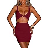 Kaximil Women's Sexy Bodycon Sleeveless Cut Out Ruched Tank Mini Club Party Dresses