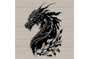 BENZISO Dragon Metal Wall Art Medieval Decor Fantasy Decorations for Living Room Bedroom Office Man Cave Decor for Men Dragon Lover's Gifts (14.2 In X 11.4 In Black）