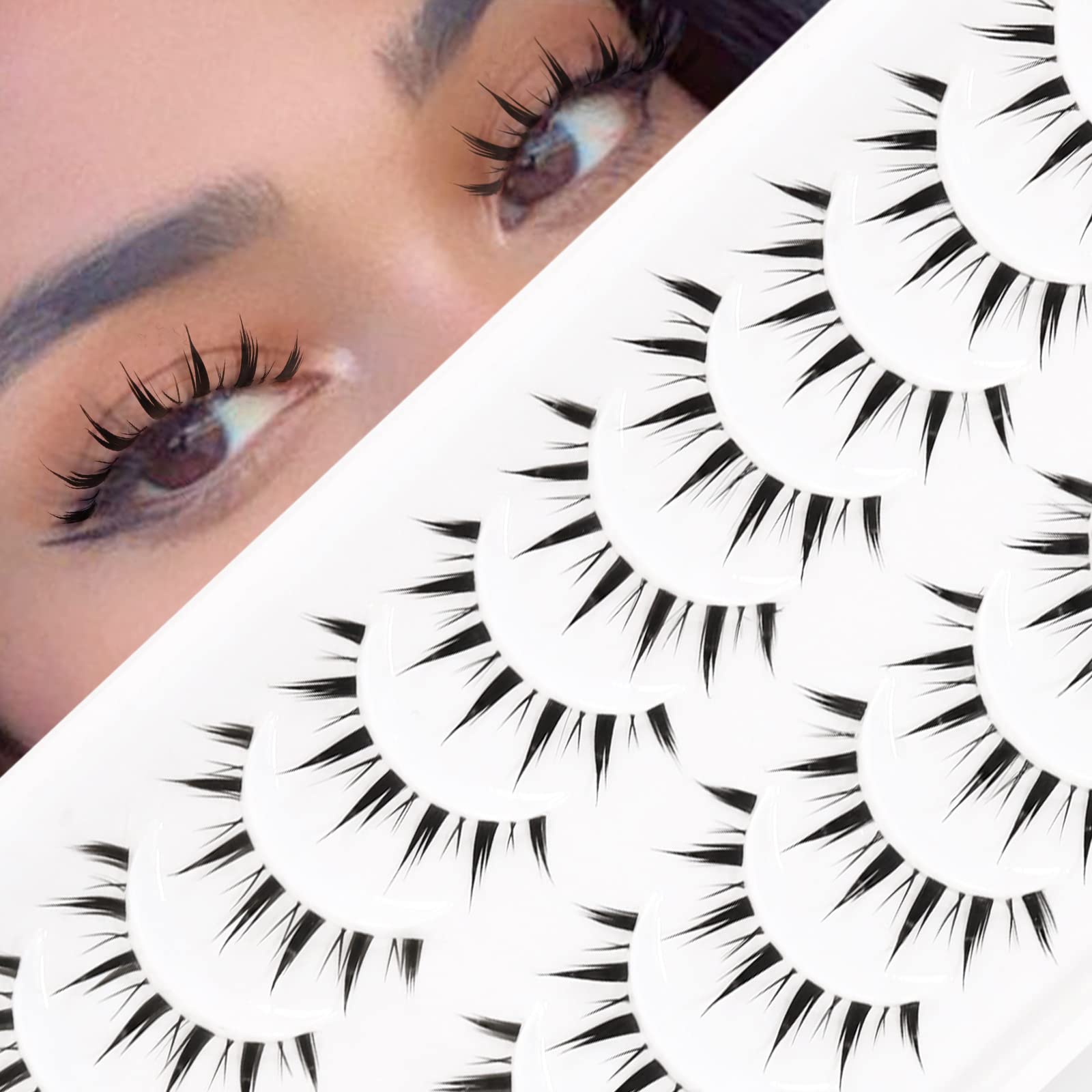 EMEDA Anime Lashes - 10 Pair Transparent Band Reusable Spiky Wispy Volume Fake Eyelashes (07) — image 1
