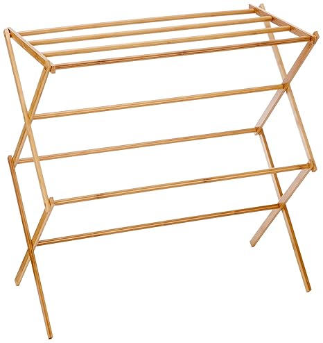 Relaxdays Handtuchhalter Bambus faltbar HBT 73 x 74 x 36 cm klappbarer Handtuchständer aus Holz mit 8 Handtuchstangen als pla