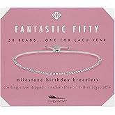 Lucky Feather 50th birthday gifts for her | 50th birthday gifts for women Bracelet | 14K Gold, Rose Gold, or Silver Dipped Beads on Adjustable Cord | Trendy 50 year old gifts for women | With Card