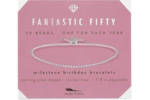 Lucky Feather 50th birthday gifts for her | 50th birthday gifts for women Bracelet | 14K Gold, Rose Gold, or Silver Dipped Beads on Adjustable Cord | Trendy 50 year old gifts for women | With Card