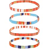 Tyebiva Tila Flat Beaded Bracelets Set for Women, 4Pcs Trendy Miyuki Glass Stack Beads Stretch Bracelet Outfit Accessories Jewelry Gift.