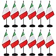 12 Pack Italy Desk Flags Set, Italian Small Mini Table Office Flags With 12" Solid Black Pole, Black Base and Spear Top, Miniature Desktop Flag, Home Decoration, Office Decoration, Festival