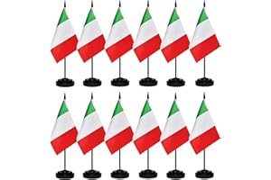 BCLIN 12 Pack Italy Desk Flags Set, Italian Small Mini Table Office Flags With 12" Solid Black Pole, Black Base and Spear Top, Miniature Desktop Flag, Home Decoration, Office Decoration, Festival