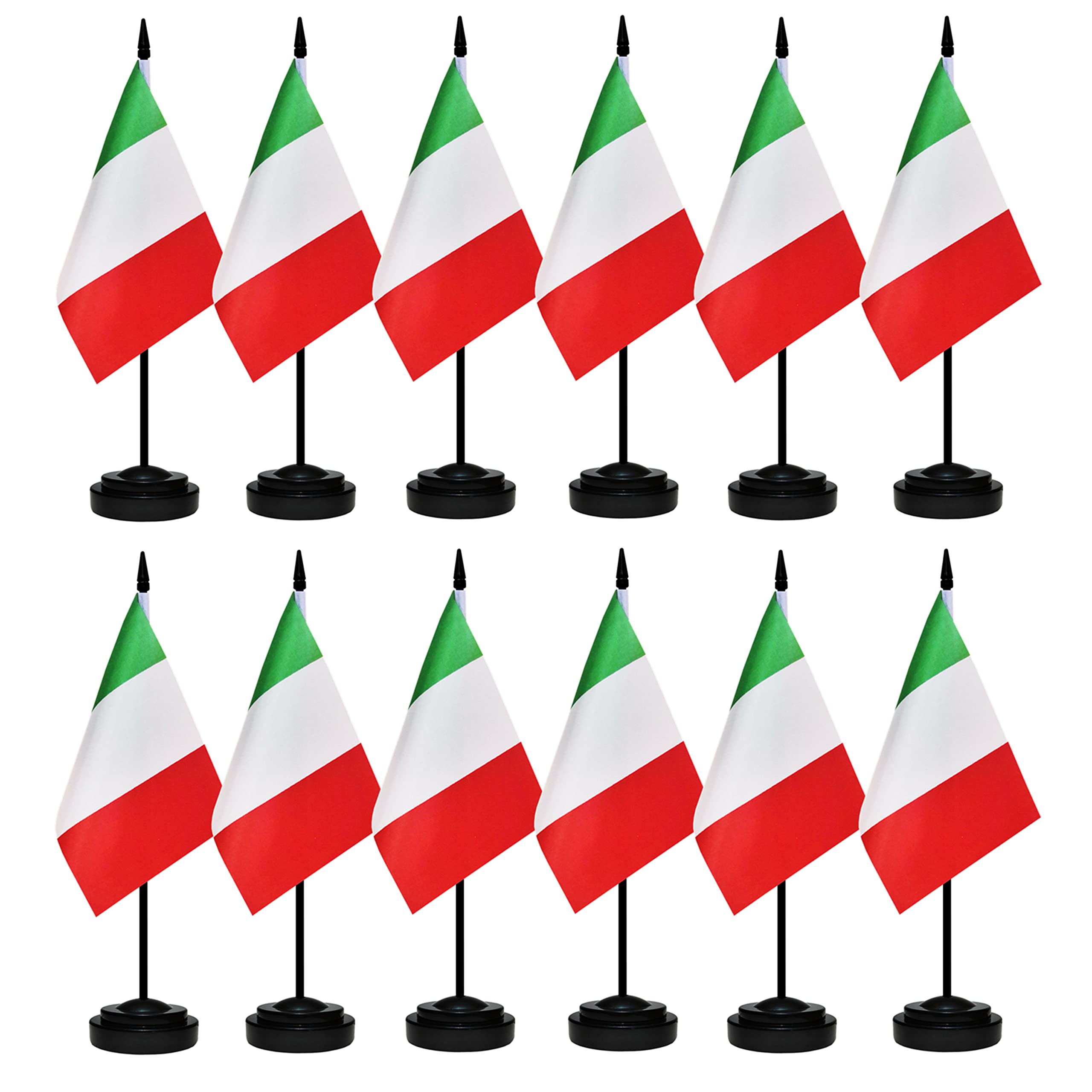 Photo 1 of 12 Pack Italy Desk Flags Set, Italian Small Mini Table Office Flags With 12" Solid Black Pole, Black Base and Spear Top, Miniature Desktop Flag, Home Decoration, Office Decoration, Festival