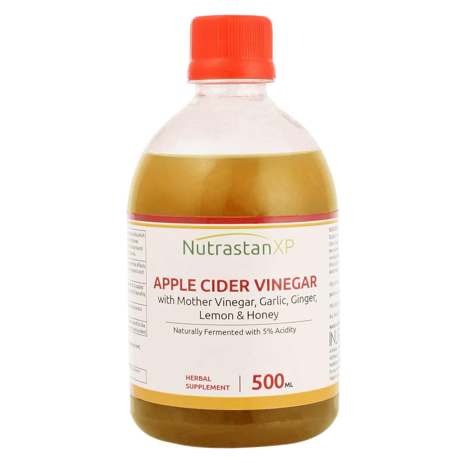 NutrastanXP Apple Cider Vinegar with Garlic, Ginger, Lemon and Honey with Mother of Vinegar Raw Unfiltered Unpasteurized Health Supplement for Skin, Hair & Weight Management – 500 ml