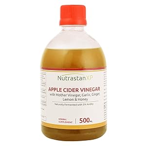NutrastanXP Apple Cider Vinegar with Garlic, Ginger, Lemon and Honey with Mother of Vinegar Raw Unfiltered Unpasteurized Health Supplement for Skin, Hair & Weight Management – 500 ml