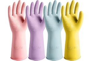 Cleaning Gloves, 4 Pcs Rubber Kitchen Dishwashing Gloves, Reusable Cleaning,Non-Slip, Waterproof for Dishwashing, Laundry
