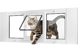 Slevoo Cat Door for Window, Energy-Saving High-Seal Window Pet Door with 4 Lock Modes, Tool-Free Install, Heavy-Duty Aluminum
