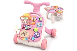 QDRAGON 3 in 1 Baby Walker, Sit to Stand Walker for Baby Girls/Boys, Baby Push Walker, Baby Entertainment Table, Kids Early E